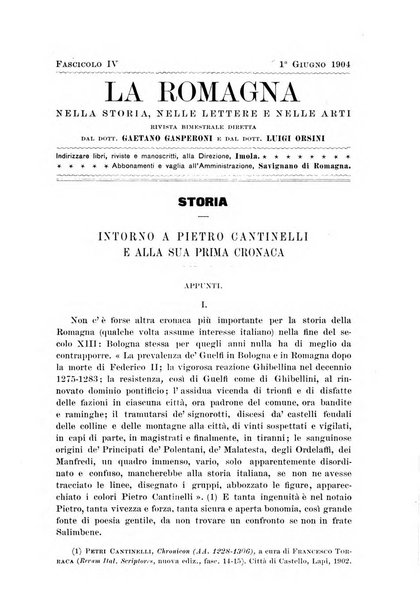 La Romagna rivista mensile di storia e di lettere diretta da Gaetano Gasperoni e da Luigi Orsini