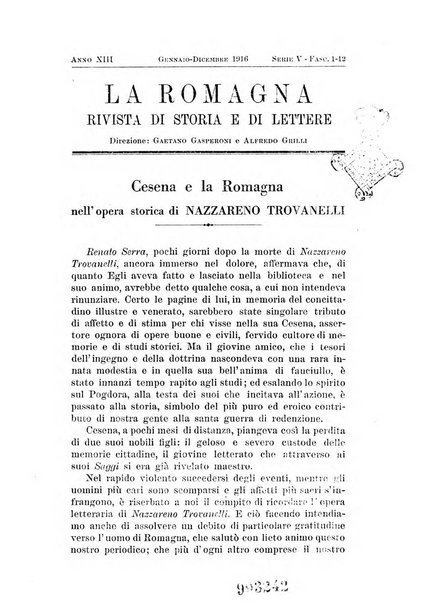 La Romagna rivista mensile di storia e di lettere diretta da Gaetano Gasperoni e da Luigi Orsini