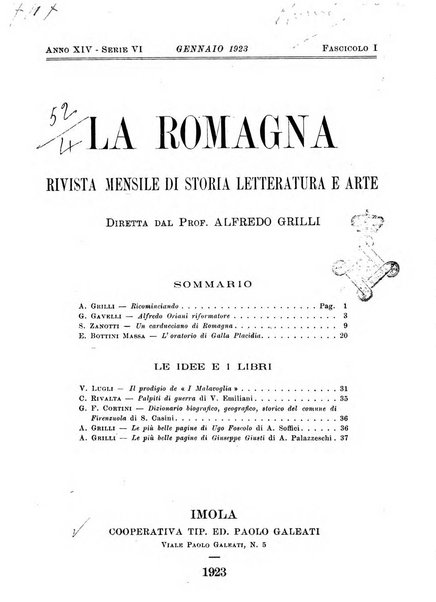 La Romagna rivista mensile di storia e di lettere diretta da Gaetano Gasperoni e da Luigi Orsini