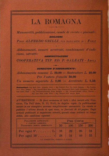 La Romagna rivista mensile di storia e di lettere diretta da Gaetano Gasperoni e da Luigi Orsini