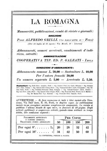 La Romagna rivista mensile di storia e di lettere diretta da Gaetano Gasperoni e da Luigi Orsini