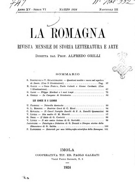 La Romagna rivista mensile di storia e di lettere diretta da Gaetano Gasperoni e da Luigi Orsini