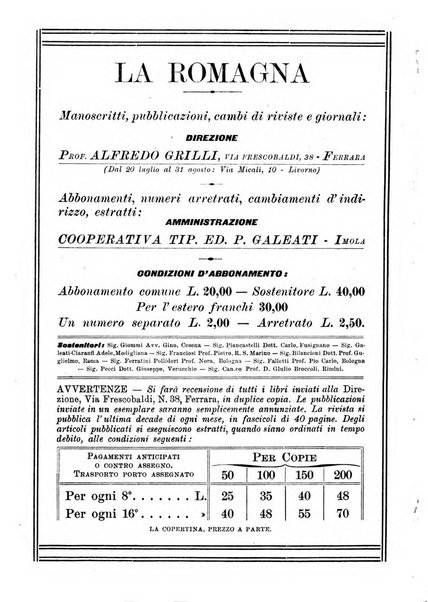 La Romagna rivista mensile di storia e di lettere diretta da Gaetano Gasperoni e da Luigi Orsini