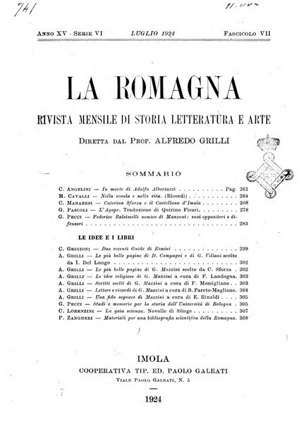 La Romagna rivista mensile di storia e di lettere diretta da Gaetano Gasperoni e da Luigi Orsini