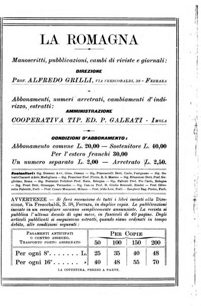 La Romagna rivista mensile di storia e di lettere diretta da Gaetano Gasperoni e da Luigi Orsini