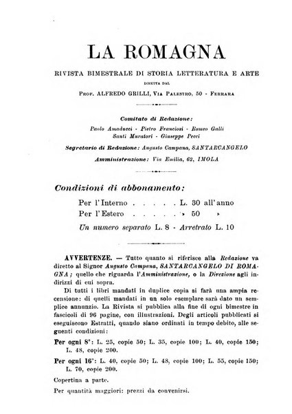 La Romagna rivista mensile di storia e di lettere diretta da Gaetano Gasperoni e da Luigi Orsini