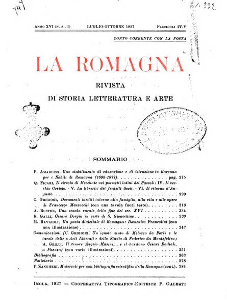 La Romagna rivista mensile di storia e di lettere diretta da Gaetano Gasperoni e da Luigi Orsini