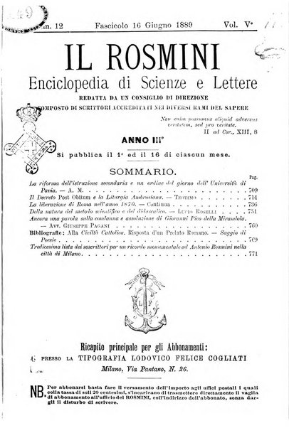 Il Rosmini enciclopedia di scienze e lettere