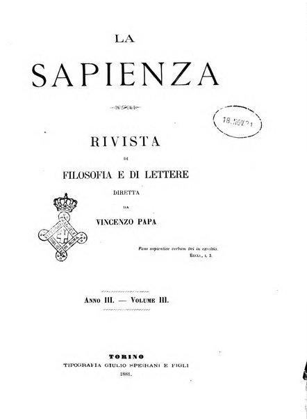 La sapienza rivista di filosofia e lettere