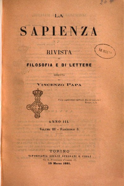 La sapienza rivista di filosofia e lettere