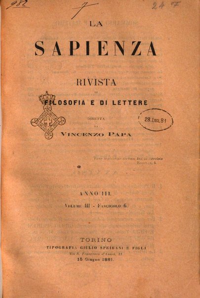 La sapienza rivista di filosofia e lettere