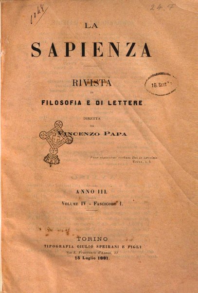 La sapienza rivista di filosofia e lettere