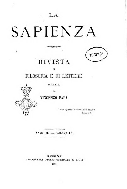 La sapienza rivista di filosofia e lettere