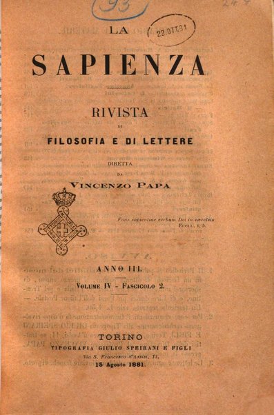 La sapienza rivista di filosofia e lettere