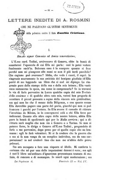 La sapienza rivista di filosofia e lettere