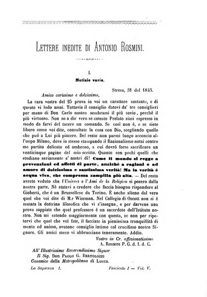 La sapienza rivista di filosofia e lettere