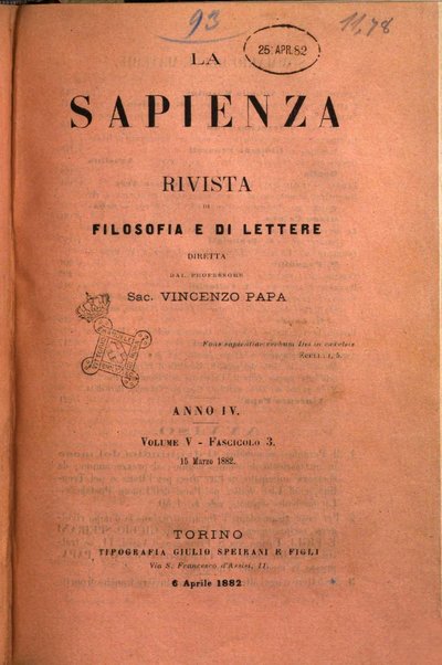 La sapienza rivista di filosofia e lettere