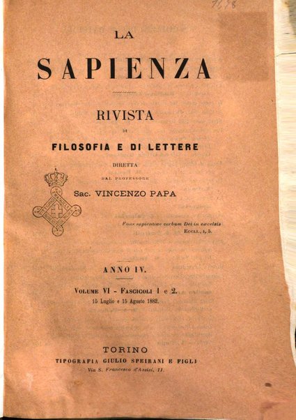 La sapienza rivista di filosofia e lettere