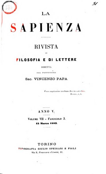 La sapienza rivista di filosofia e lettere