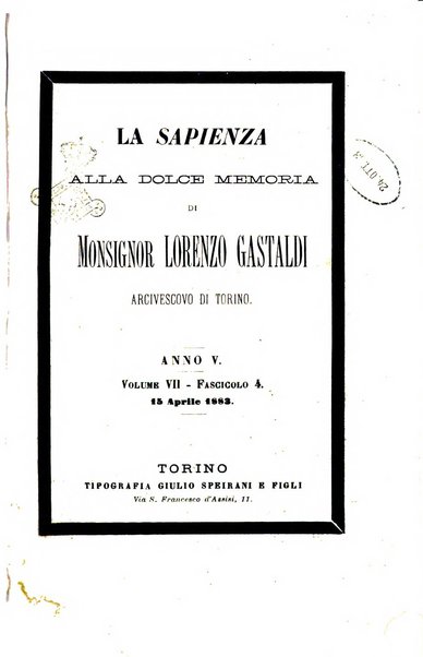 La sapienza rivista di filosofia e lettere