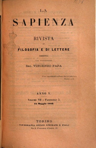 La sapienza rivista di filosofia e lettere