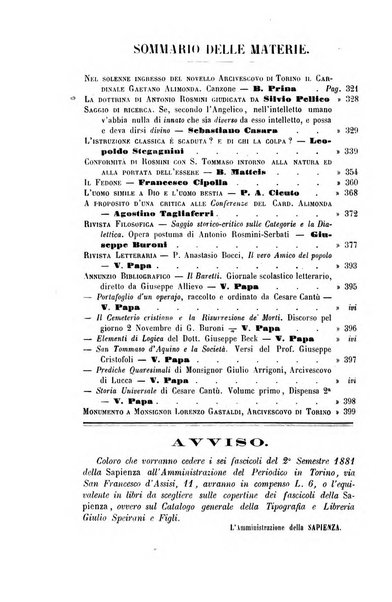 La sapienza rivista di filosofia e lettere