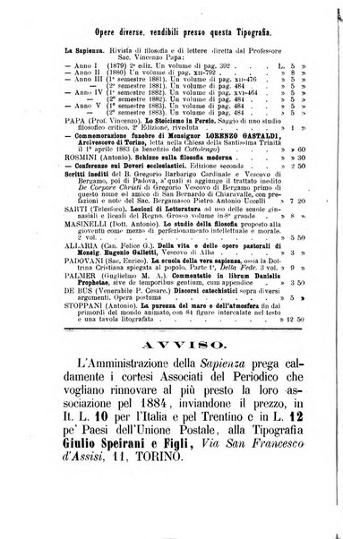 La sapienza rivista di filosofia e lettere