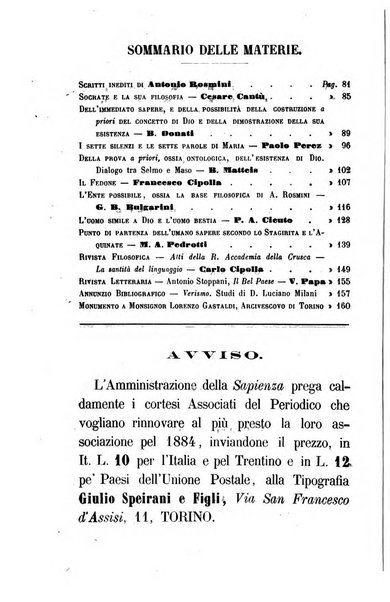 La sapienza rivista di filosofia e lettere