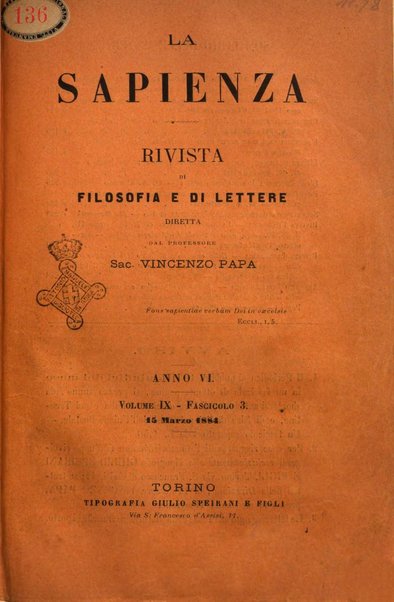 La sapienza rivista di filosofia e lettere