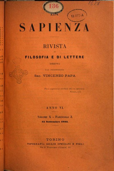 La sapienza rivista di filosofia e lettere