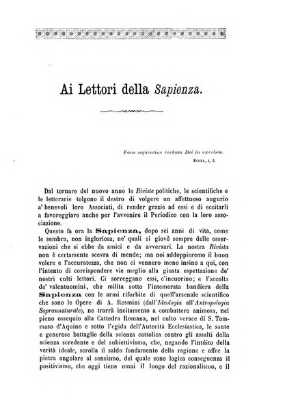 La sapienza rivista di filosofia e lettere