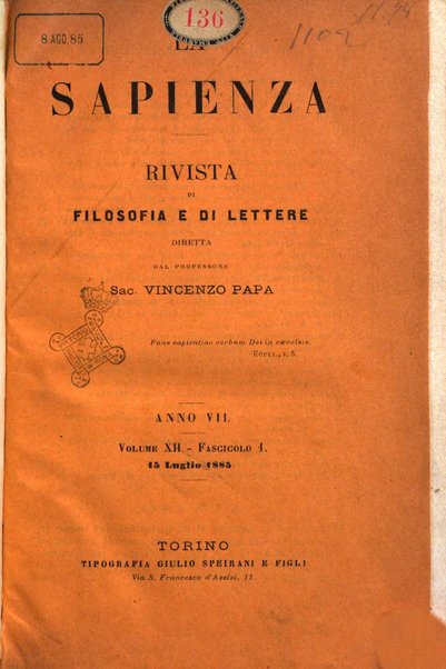 La sapienza rivista di filosofia e lettere