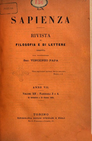 La sapienza rivista di filosofia e lettere