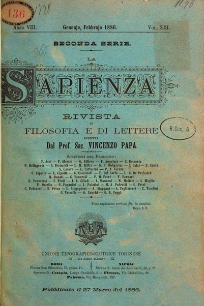 La sapienza rivista di filosofia e lettere