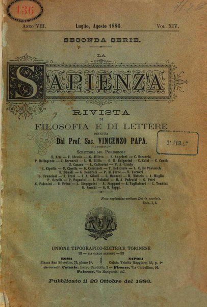 La sapienza rivista di filosofia e lettere