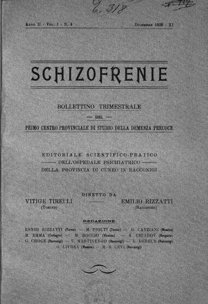 Schizofrenie bollettino trimestrale del primo Centro Provinciale di studio della demenza precoce