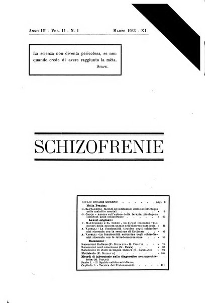 Schizofrenie bollettino trimestrale del primo Centro Provinciale di studio della demenza precoce