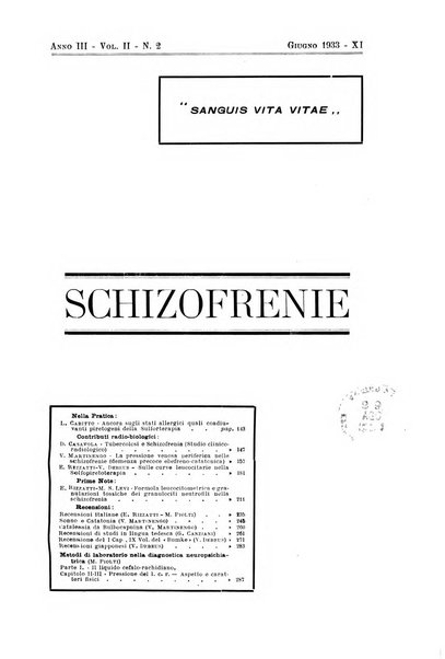 Schizofrenie bollettino trimestrale del primo Centro Provinciale di studio della demenza precoce