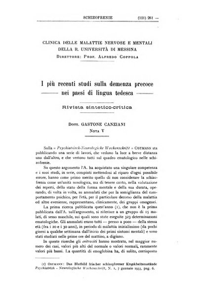 Schizofrenie bollettino trimestrale del primo Centro Provinciale di studio della demenza precoce