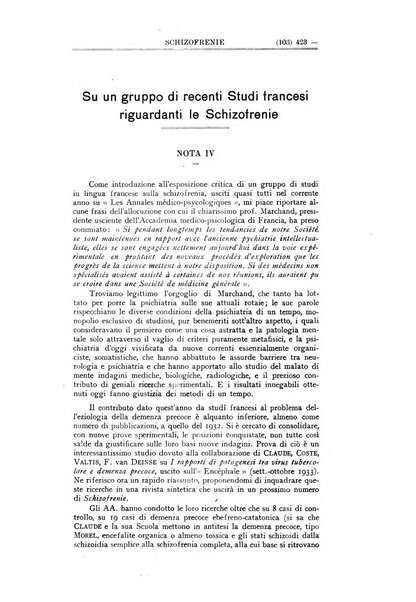 Schizofrenie bollettino trimestrale del primo Centro Provinciale di studio della demenza precoce