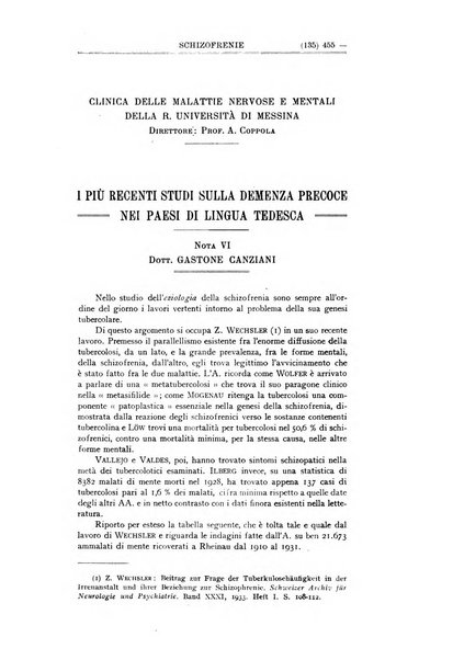 Schizofrenie bollettino trimestrale del primo Centro Provinciale di studio della demenza precoce