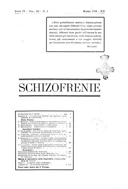 Schizofrenie bollettino trimestrale del primo Centro Provinciale di studio della demenza precoce