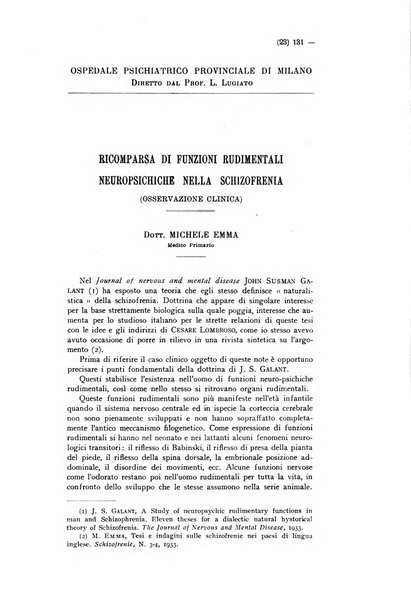 Schizofrenie bollettino trimestrale del primo Centro Provinciale di studio della demenza precoce