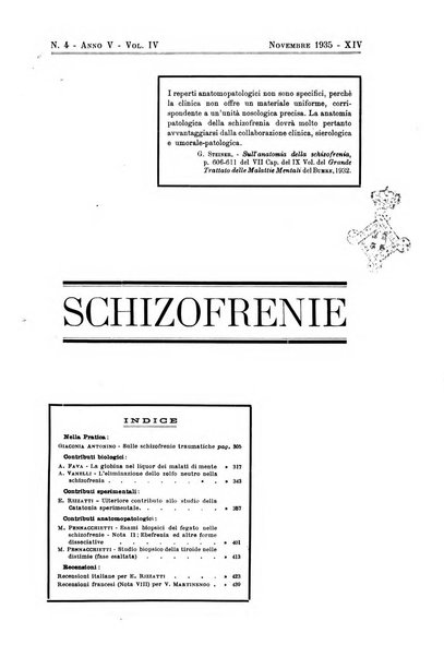 Schizofrenie bollettino trimestrale del primo Centro Provinciale di studio della demenza precoce