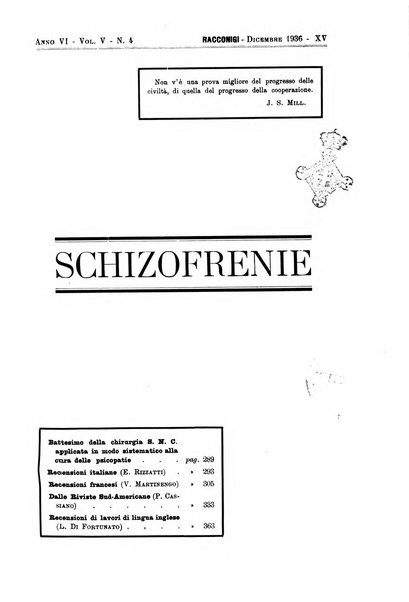 Schizofrenie bollettino trimestrale del primo Centro Provinciale di studio della demenza precoce