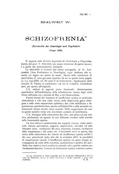 Schizofrenie bollettino trimestrale del primo Centro Provinciale di studio della demenza precoce