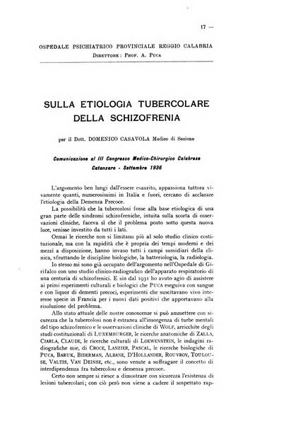 Schizofrenie bollettino trimestrale del primo Centro Provinciale di studio della demenza precoce