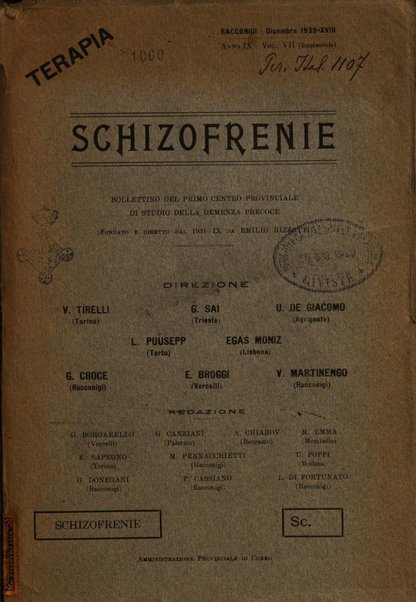 Schizofrenie bollettino trimestrale del primo Centro Provinciale di studio della demenza precoce