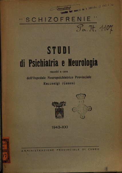 Schizofrenie bollettino trimestrale del primo Centro Provinciale di studio della demenza precoce