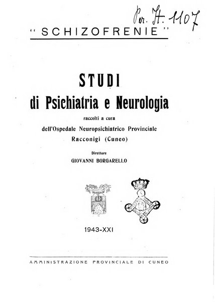 Schizofrenie bollettino trimestrale del primo Centro Provinciale di studio della demenza precoce